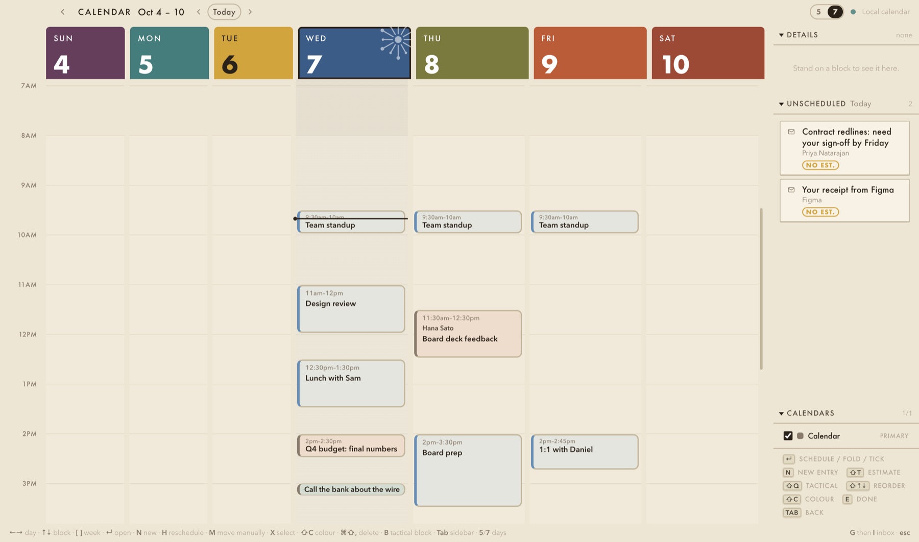 The Blocks calendar week with meetings and blocks made from items on the board